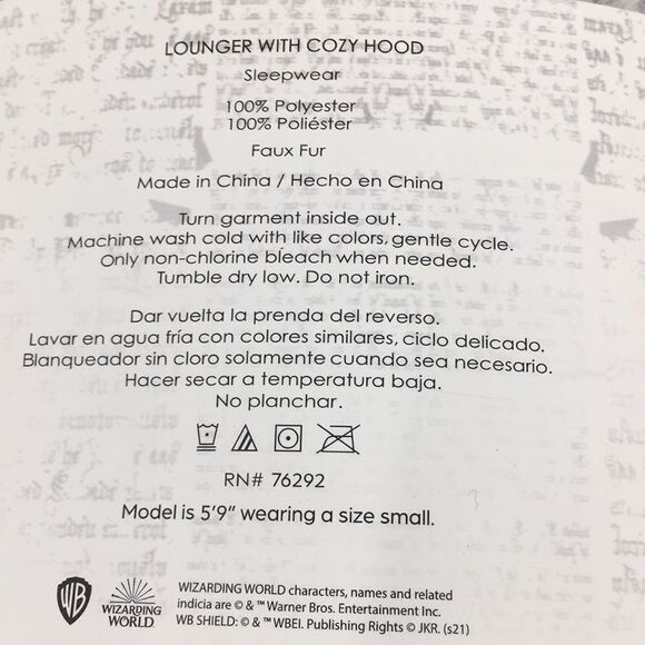 Harry Potter Wizarding World Lounger with Cozy Hood Light Grey Sz Small - Picture 12 of 15